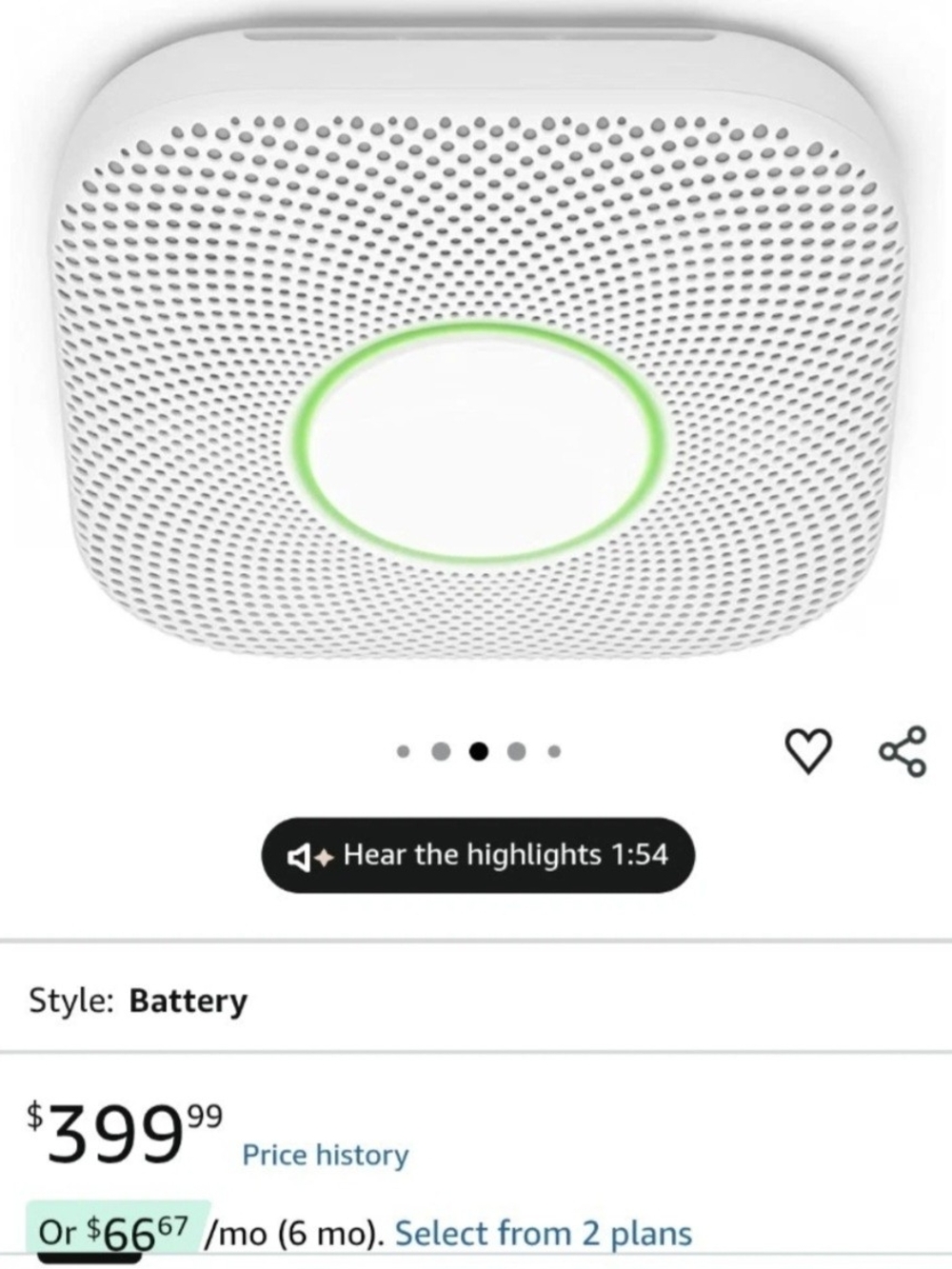 Smart Home Smoke & CO Alarm - White with Green Ring